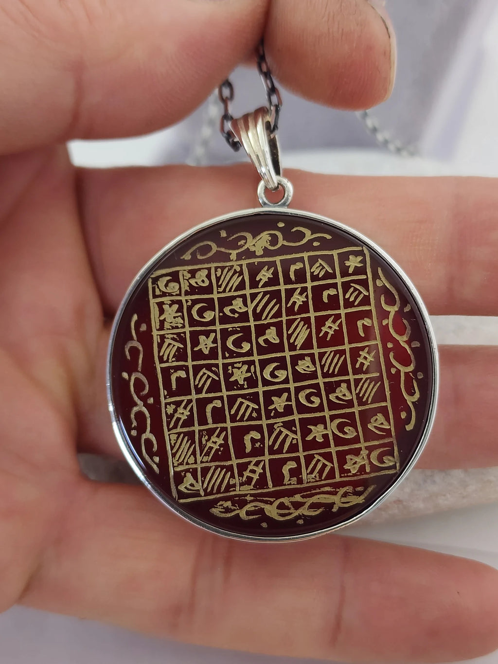 Agate Talisman Pendant: Engraved Ism-i Azam Prayer, Islam Protection Necklace